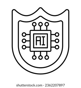 outline AI security icon on white background, icon design for apps, presentation, banner, sign, symbol, logo. Artificial intelligence icon concept. vector illustration.