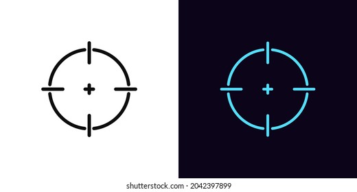Outline aim icon with editable stroke. Linear target sign, crosshair pictogram. Accurate aim, target audience, sniper aiming and hunt, exact search. Vector icon, sign, symbol for UI and Animation