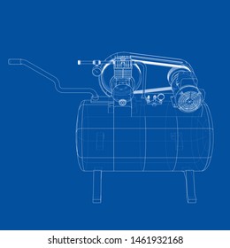 Outline Air compressor. Vector rendering of 3d. Wire-frame style. The layers of visible and invisible lines are separated