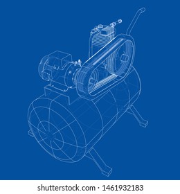 Outline Air compressor. Vector rendering of 3d. Wire-frame style. The layers of visible and invisible lines are separated