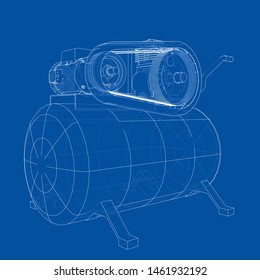 Outline Air compressor. Vector rendering of 3d. Wire-frame style. The layers of visible and invisible lines are separated