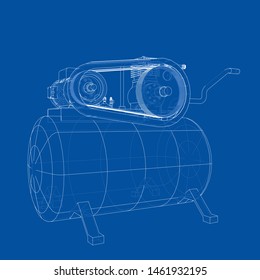 Outline Air compressor. Vector rendering of 3d. Wire-frame style. The layers of visible and invisible lines are separated