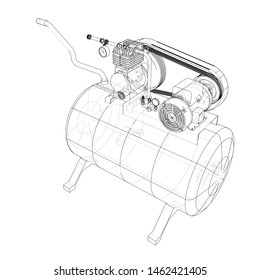 Outline Air compressor. Vector rendering of 3d. Wire-frame style. The layers of visible and invisible lines are separated