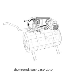 Outline Air compressor. Vector rendering of 3d. Wire-frame style. The layers of visible and invisible lines are separated
