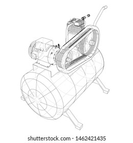 Outline Air compressor. Vector rendering of 3d. Wire-frame style. The layers of visible and invisible lines are separated