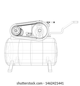 Outline Air compressor. Vector rendering of 3d. Wire-frame style. The layers of visible and invisible lines are separated