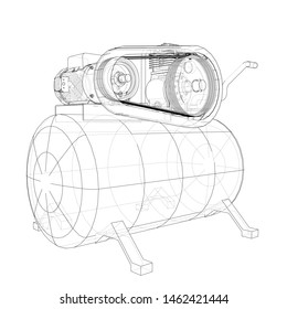 Outline Air compressor. Vector rendering of 3d. Wire-frame style. The layers of visible and invisible lines are separated
