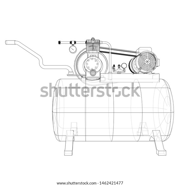 Outline Air compressor. Vector rendering of 3d.
Wire-frame style. The layers of visible and invisible lines are
separated