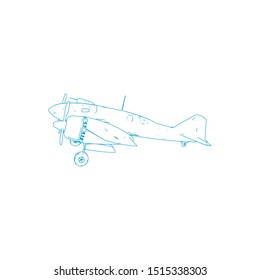 Outline aircraft on isolated background. Vector illustration. Aviation drawing blueprint, plane sketch graphic