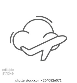 Outline Airplane with Clouds Icon Editable Stroke Thin Line Symbol for Aviation and Weather Concepts