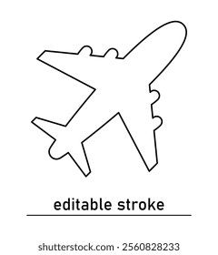 Outline Airplane icon. Airplane sign and symbol. Transport. Travel. Hot tour. Plane tickets. Travel agency. Editable Stroke