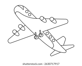 Outline airplane illustration for travel agency promotion, tourism ads, holiday booking, flight service, vacation design. Editable Stroke. Simple sketch for journey and tour marketing visuals.