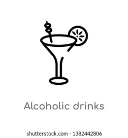 outline alcoholic drinks vector icon. isolated black simple line element illustration from food concept. editable vector stroke alcoholic drinks icon on white background