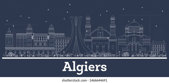 Outline Algiers Algeria City Skyline with White Buildings. Vector Illustration. Business Travel and Concept with Modern Architecture. Algiers Cityscape with Landmarks. 