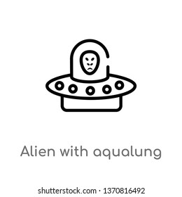 outline alien with aqualung vector icon. isolated black simple line element illustration from astronomy concept. editable vector stroke alien with aqualung icon on white background