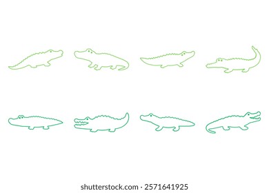 Outline Alligator Illustration Design Set