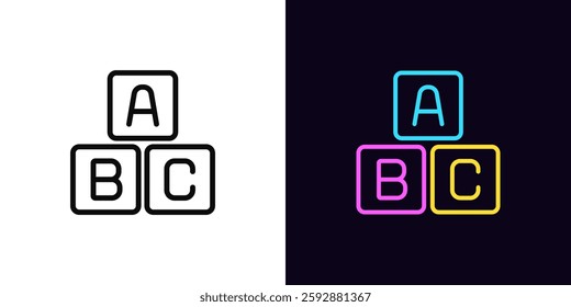 Outline alphabet cubes icon, with editable stroke. Alphabet blocks with English letters, toy ABC cubes for game in words. Child education and early children development through games. Vector icon