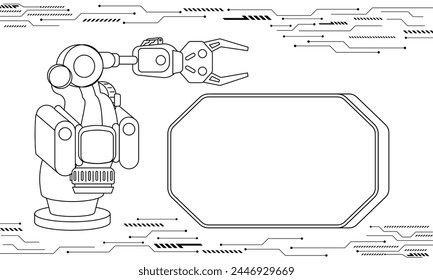 outline Amr robot. Robotic Claw and machine control. Grip robotic claw in factory. Industrial crane arm claw. Cartoon concept colorful Vector illustration of the claw game device.
