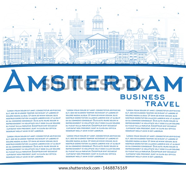 Outline Amsterdam Holland City Skyline Blue Stock Vector Royalty Free