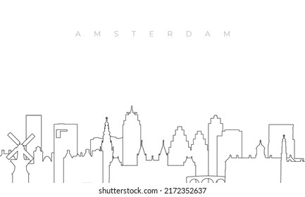 Outline Amsterdam skyline. Trendy template with Amsterdam city buildings and landmarks in line style. Stock vector design. 