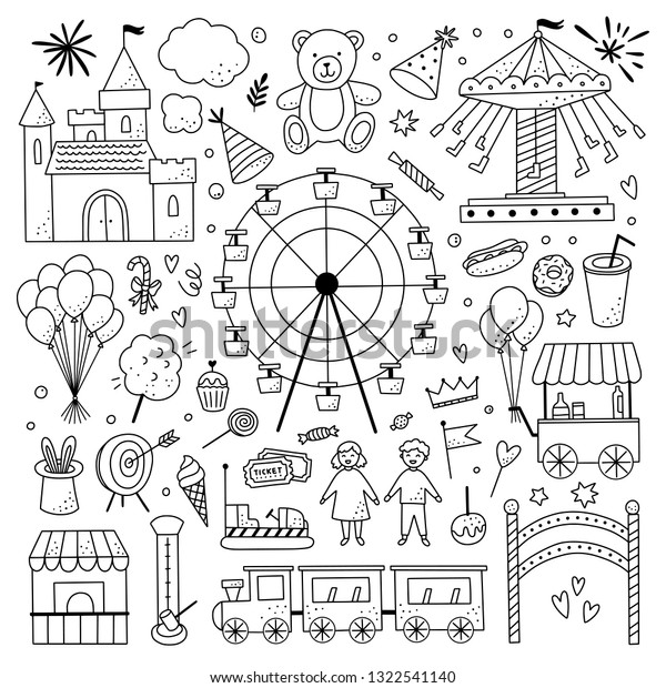 Outline Amusement Park Vector Illustrations Hand Stock Vector Royalty Free