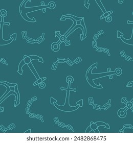Outline Anchor Chain Steel Seamless Pattern Vector illustration for Print, Wallpaper, Decoration.