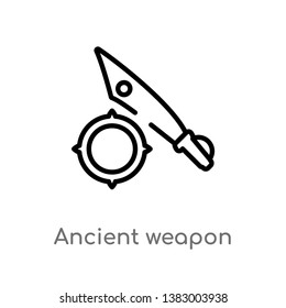 outline ancient weapon vector icon. isolated black simple line element illustration from history concept. editable vector stroke ancient weapon icon on white background
