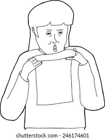 Outline of angry female holding blank letter
