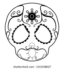 Outline of an angry mexican skull cartoon. Vector illustration design