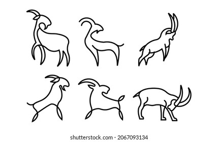 outline animal goat sheep rams line butting set logo icon designs vector simple black illustration