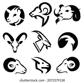 outline animal goat sheep rams line butting set logo icon designs vector simple black illustration