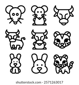outline animal winter icon set bundle