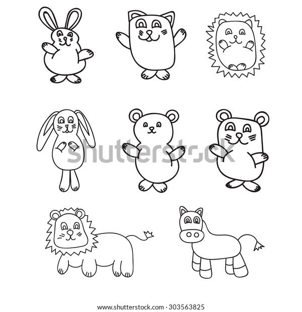 Outline Animals Cute Baby Pictures Style Stock Vector (Royalty Free