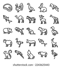 outline animals icon set, with modern and simple style