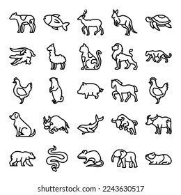 outline animals icon set, with modern and simple style