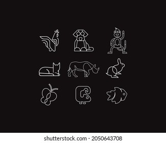 Outline animals icons set. Outline animals logo collection . 