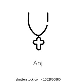 outline anj vector icon. isolated black simple line element illustration from jewelry concept. editable vector stroke anj icon on white background
