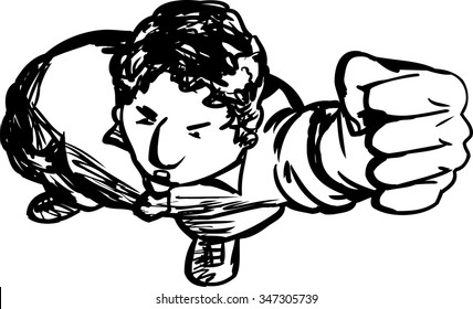 Outline of annoyed Black man looking up holding clenched fist