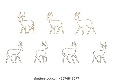 Outline Antelope Illustration Design Set