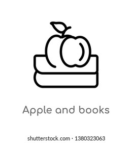 outline apple and books vector icon. isolated black simple line element illustration from ecology concept. editable vector stroke apple and books icon on white background