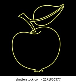Umriss eines Apfels in einer Zeile gezeichnet. Neonsymbol auf schwarzem Hintergrund. Vektorgrafik.
