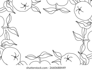Ilustração da moldura da maçã do contorno com maçãs, folhas no fundo branco. Espaço para texto. Perfeito para convite, livro de colorir outono e anúncios de mercado agricultores. Ilustração de vetor de linha.