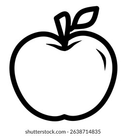 Outline apple icon isolated on white background, suitable for coloring books, educational materials, and vegan or vegetarian logos