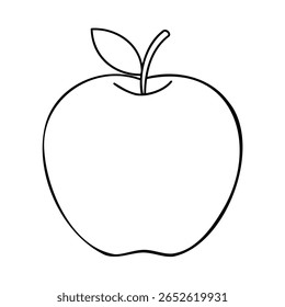 Outline an apple with a stem leaf on a fruit food