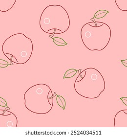 Outline apples seamless pattern. Fruits background. Simple vector illustration.