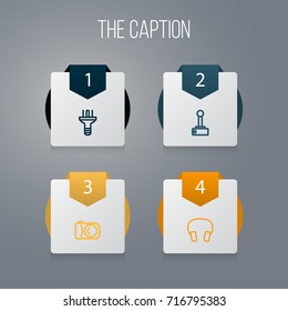 Outline Appliance Set Of Keypad, Cable, Earmuff And Other Vector Objects. Also Includes Capture, Joystick, Wire Elements.