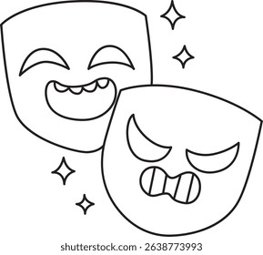 Outline of April Fool's day content. COloring pages of April fool illustrations.
outline of mask with two face
