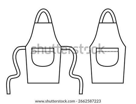 Outline apron on white background.Template or mockup.Sign, symbol, icon or logo isolated.Mock up for design.Uniform.Kitchen, cooking or chef concept.Flat design.Graphic.Vector illustration.