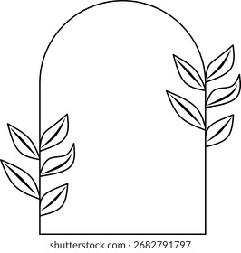 Outline arch shape with simple branch and leaves on the side.