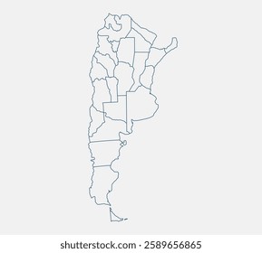 Outline Argentina map isolated on white background. Argentina map. Argentina map outline template. Editable Argentina map outline with provincial divisions. Vector illustration